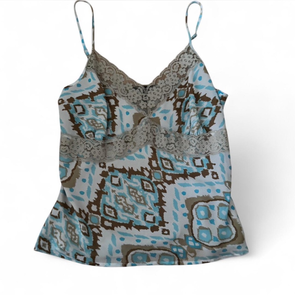 Daisy Fuentes Blue and Brown Patterned Silk Camisole